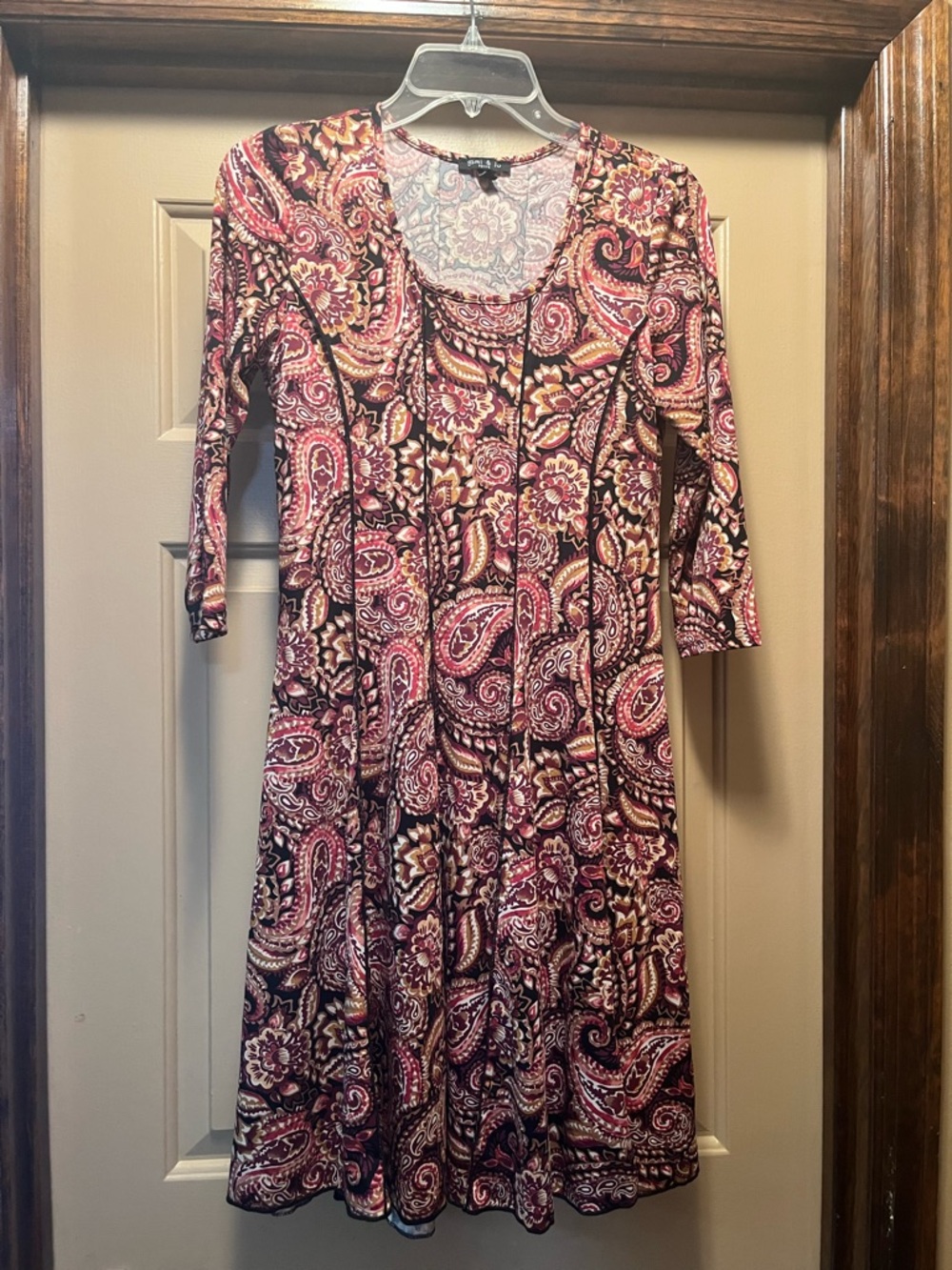 Sami & Jo Maroon Paisley Scoop Neck Long Sleeve Dress